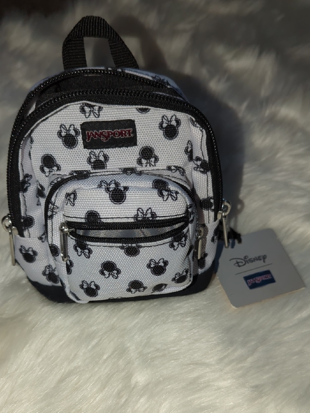 Jansport White & Black Minnie Mouse Mini Backpack Keychain